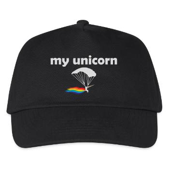 Einhorn Fallschirmspringer Skydiver Geschenk - Kinder Basecap - Schwarz - Vorne