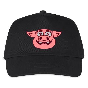 Gesicht glückliches Schwein Comic - Kinder Basecap - Schwarz - Vorne