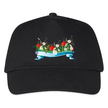 colorful spring meadow with flowers and insects - Kids’ Baseball Cap - black - Front