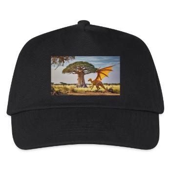 Realistischer orangefarbener Drache in einer afrikanischen Wüste - Kinder Basecap - Schwarz - Vorne