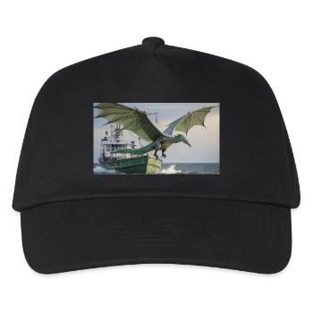 Ein realistischer böser dunkler Drache jagt Fische - Kinder Basecap - Schwarz - Vorne