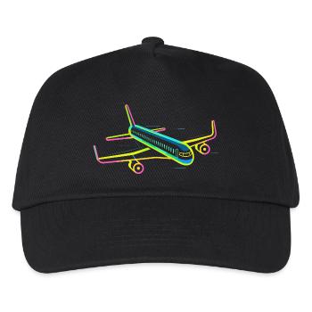 Retro Flugzeug Grafik - Kinder Basecap - Schwarz - Vorne