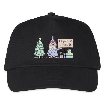 Weihnachts-Wichtel mit Geschenken und Tannenbaum - Kinder Basecap - Schwarz - Vorne