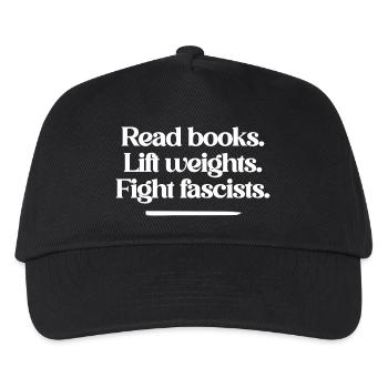 Read books. Lift weights. Fight fascists. - Kinder Basecap - Schwarz - Vorne
