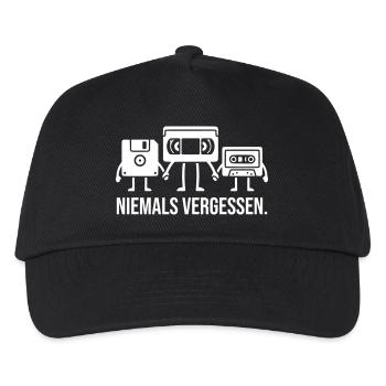 Niemals vergessen Diskette Videokassette Kassette - Kinder Basecap - Schwarz - Vorne