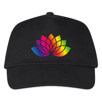 buntes stilisiertes Blüten Symbol - Kinder Basecap - Schwarz - Vorne