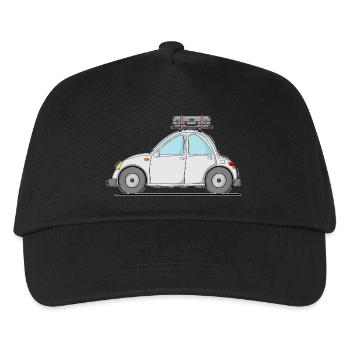 Auto mit Koffer auf dem Dach in Grau - Kinder Basecap - Schwarz - Vorne