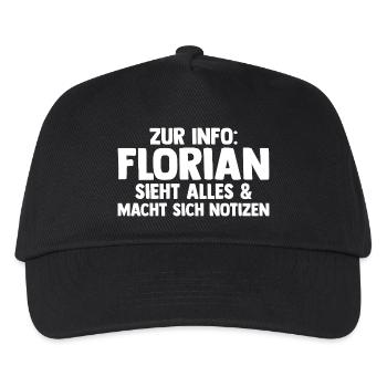 Florian - Kinder Basecap - Schwarz - Vorne