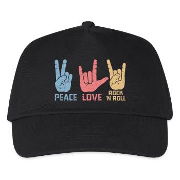 Peace Love Rock 'N Roll Music Guitar Rock Band - Kinder Basecap - Schwarz - Vorne