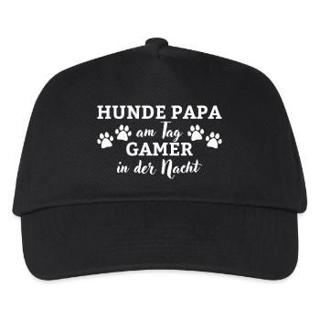 Hunde Papa am Tag Gamer in der Nacht - Kinder Basecap - Schwarz - Vorne
