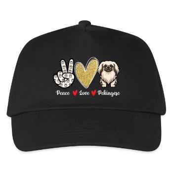 Peace Love Pekingese – Peke Dog Mama Papa Schoßhund - Kinder Basecap - Schwarz - Vorne