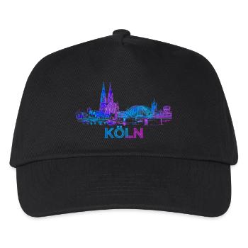 Köln Stadt Skyline Blau Purpur - Kinder Basecap - Schwarz - Vorne