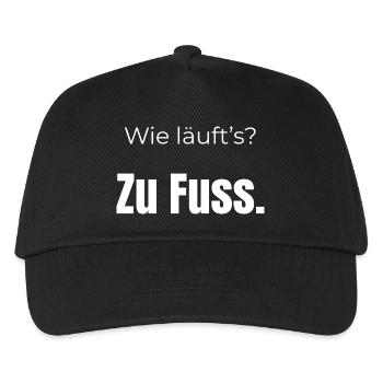 Wie läuft’s? Zu Fuß – Fun Spruch, weisse Schrift - Kinder Basecap - Schwarz - Vorne