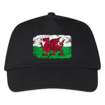 Wales Flag - Vintage Look - Kinder Basecap - Schwarz - Vorne