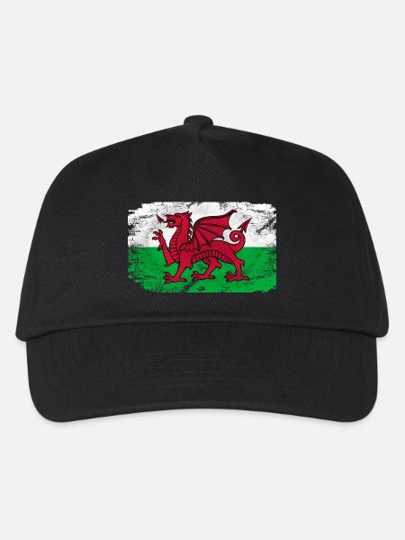 Wales Flag - Vintage Look - Kinder Basecap - Schwarz