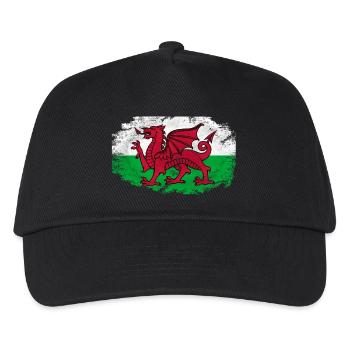 Wales Flag - Vintage Look - Kinder Basecap - Schwarz - Vorne