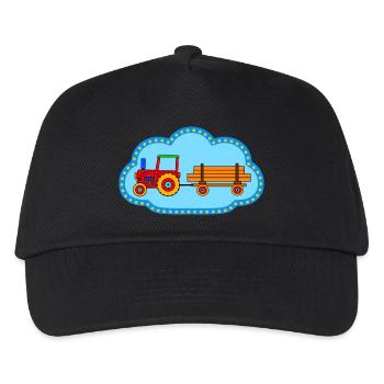 Roter Traktor / Traktor mit Hänger - Kinder Basecap - Schwarz - Vorne