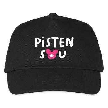 Pistensau Schwein Handschrift Après-Ski Skiurlaub - Kinder Basecap - Schwarz - Vorne