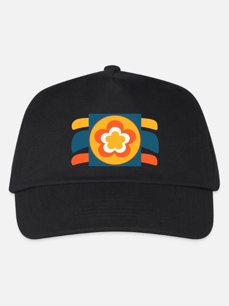 70er Jahre Blume Muster Retro Hippie Festival - Kinder Basecap - Schwarz