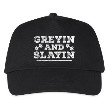 Greyin And Slayin - Lustiges Workout Gym - Kinder Basecap - Schwarz - Vorne
