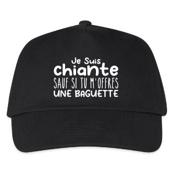 Frau, die anbetet: Baguette. Lustige Designs Humor - Kinder Basecap - Schwarz - Vorne