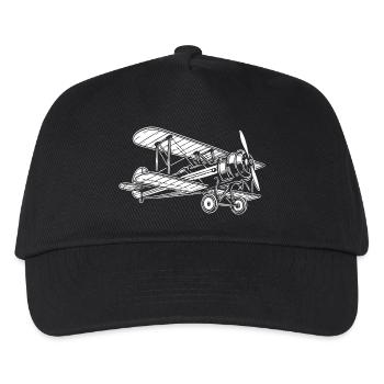 Doppeldecker Oldtimer, Klassisches Flugzeug Design - Kinder Basecap - Schwarz - Vorne
