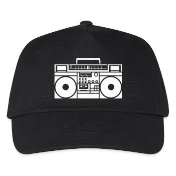 Retro Boombox Grafik Schwarzweiß - Kinder Basecap - Schwarz - Vorne