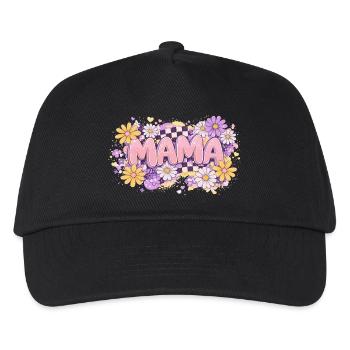 MAMA Retro Checkerboard and Pastel Flowers | Chic - Kids’ Baseball Cap - black - Front