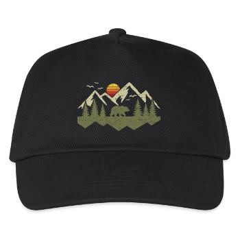 Grizzly Bär Wildnis Natur Outdoor Berge Wald Bäume - Kinder Basecap - Schwarz - Vorne