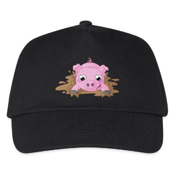 Planschendes Comic Schweinchen - Kinder Basecap - Schwarz - Vorne
