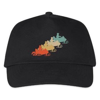 Retro Vintage Style Schneemobil Motorschlitten - Kinder Basecap - Schwarz - Vorne