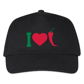 I Love Chili Chilli Pepperoni Herz Logo - Kids’ Baseball Cap - black - Front