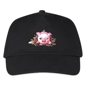 Planschendes Comic Schweinchen - Kinder Basecap - Schwarz - Vorne
