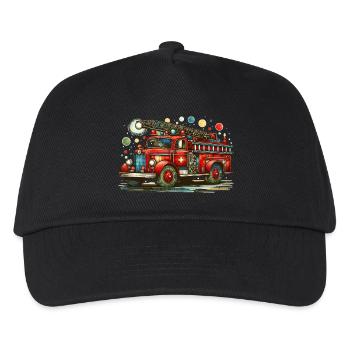 Feuerwehr-Mobil | Feuerwehrauto Regenbogenfarben - Kinder Basecap - Schwarz - Vorne