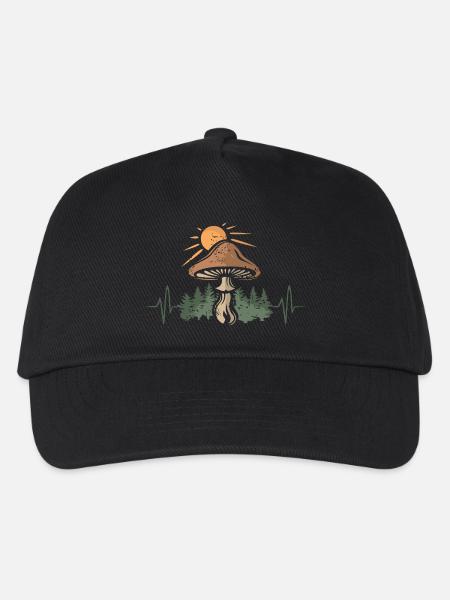 Pilz in Natur mit Herzschlag - Outdoor und Wald - Kinder Basecap - Schwarz