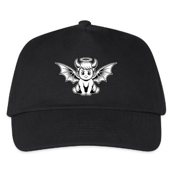 Engel Teufel Baby Kind Heilgenschein Hörner Flügel - Kinder Basecap - Schwarz - Vorne