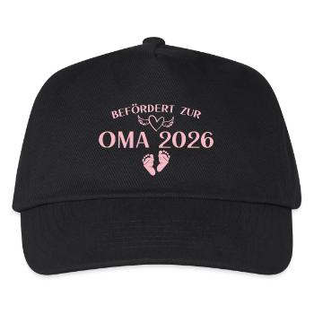 Großeltern 2026 Befördert zur Oma - Babyparty - Kinder Basecap - Schwarz - Vorne