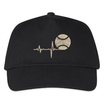 Geschenk Heartbeat Tennis - Kinder Basecap - Schwarz - Vorne