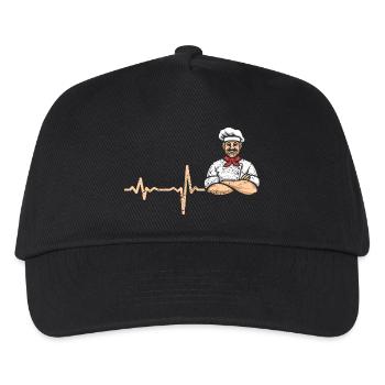 Heartbeat Koch Pizzabäcker - Geschenk - Kinder Basecap - Schwarz - Vorne
