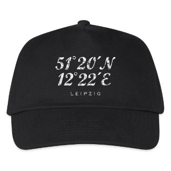 Leipzig Koordinaten (Vintage/Weiß) - Kinder Basecap - Schwarz - Vorne