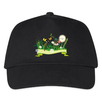 lush spring meadow with flowers and insects - Kids’ Baseball Cap - black - Front