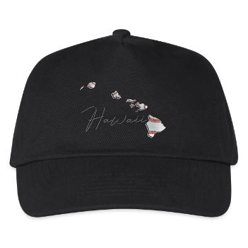 Echter Baseball in der Hawaii State Landkarte HI - Kinder Basecap - Schwarz - Vorne