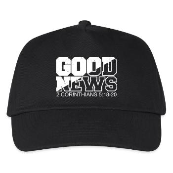 GOOD NEWS Bibelvers Spruch - Kinder Basecap - Schwarz - Vorne