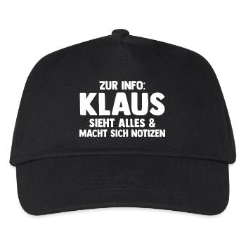 Klaus - Kinder Basecap - Schwarz - Vorne