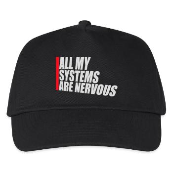 All My Systems Are Nervous Lustig Angst Nerd Logo - Kinder Basecap - Schwarz - Vorne