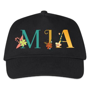 MIA Namenskunst mit gestickten Blumen - Kinder Basecap - Schwarz - Vorne