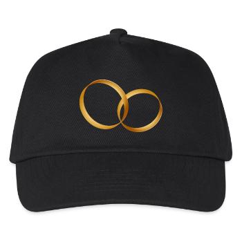 zwei goldene Ringe - Ehering - Hochzeit - Kinder Basecap - Schwarz - Vorne