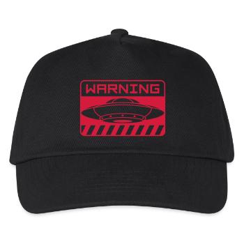 UFOs Schild Warning Untertasse - Kinder Basecap - Schwarz - Vorne