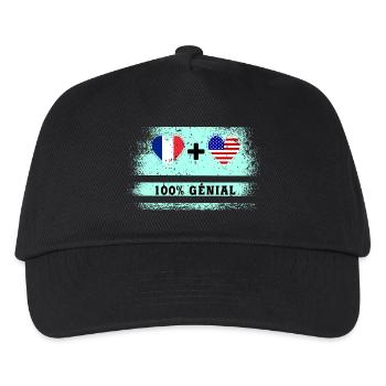 100% tolle Flagge Frankreichs und der USA - Kinder Basecap - Schwarz - Vorne