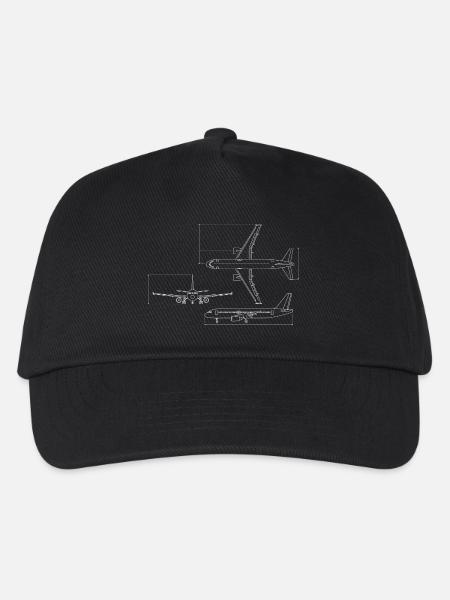 Airplane Blueprint Technical Drawing - Kids’ Baseball Cap - black